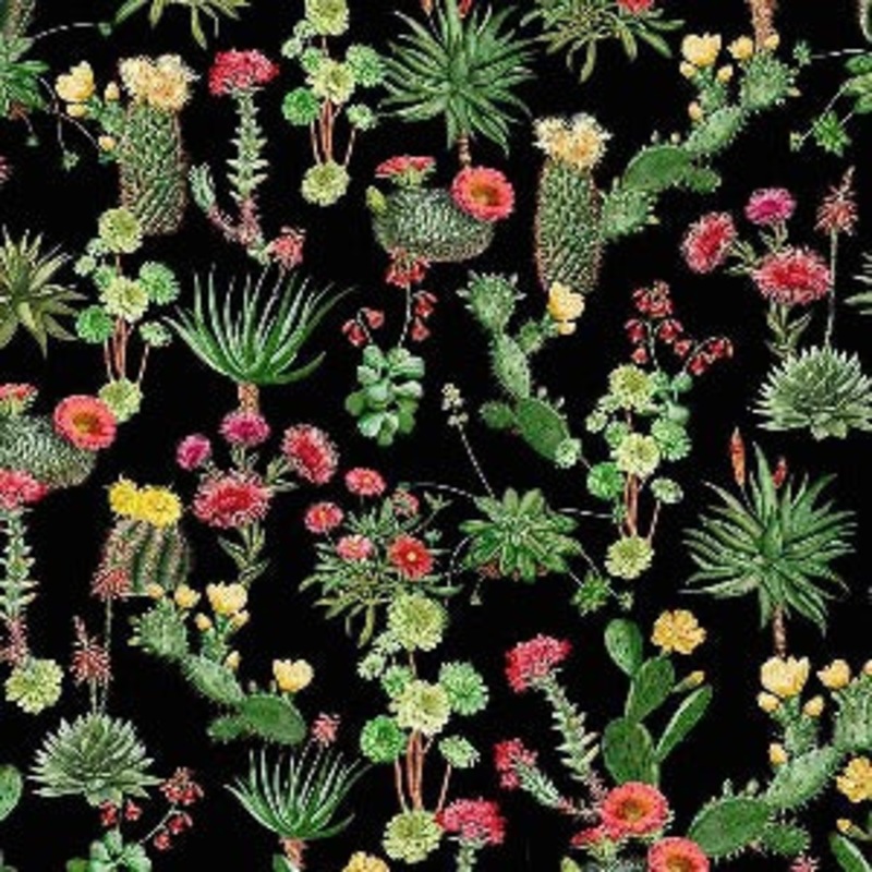 Timeless Treasures Desert Dreams CD1788 Black Desert Blooming Cactus