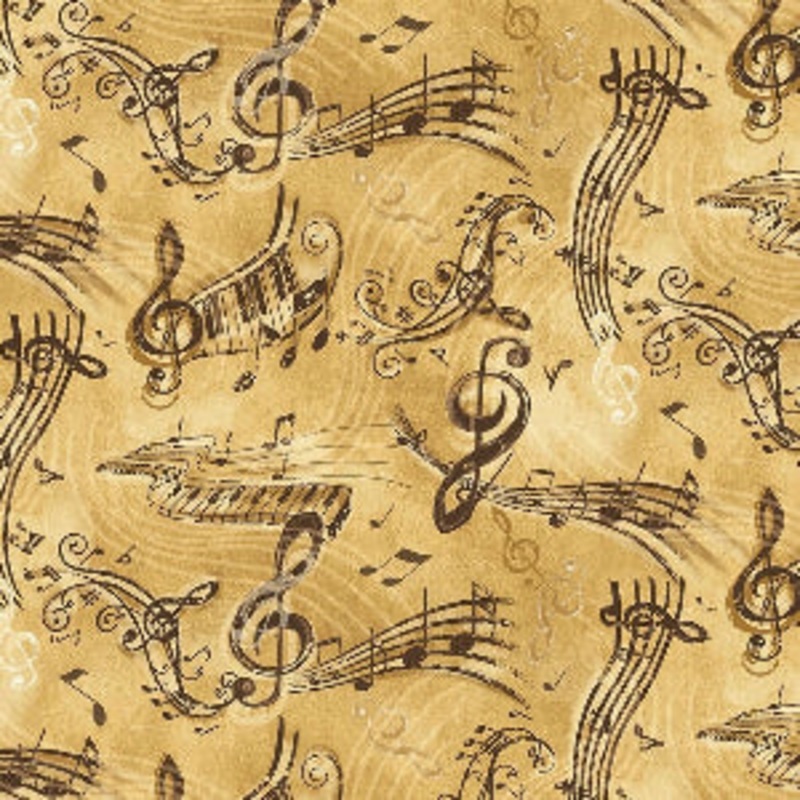 Timeless Treasures Sonata Vintage Music Notes Tan, Fabric by The Yard