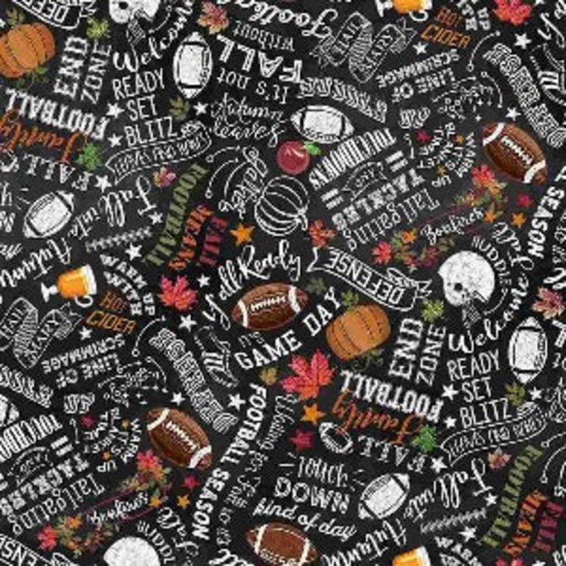 Timeless Treasures Sports CD1609 Black Fall Football Chalkboard Text