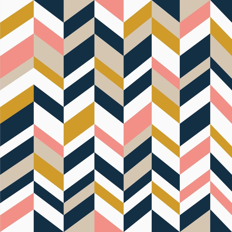 Bau in the Haus Wallpaper - Mustard, Flamingo Pink, Midnight Navy & Stone
