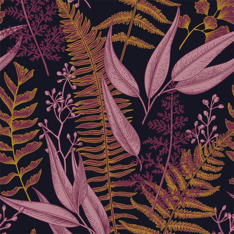 Welcome To The Jungle Wallpaper - Navy, Gold & Pink
