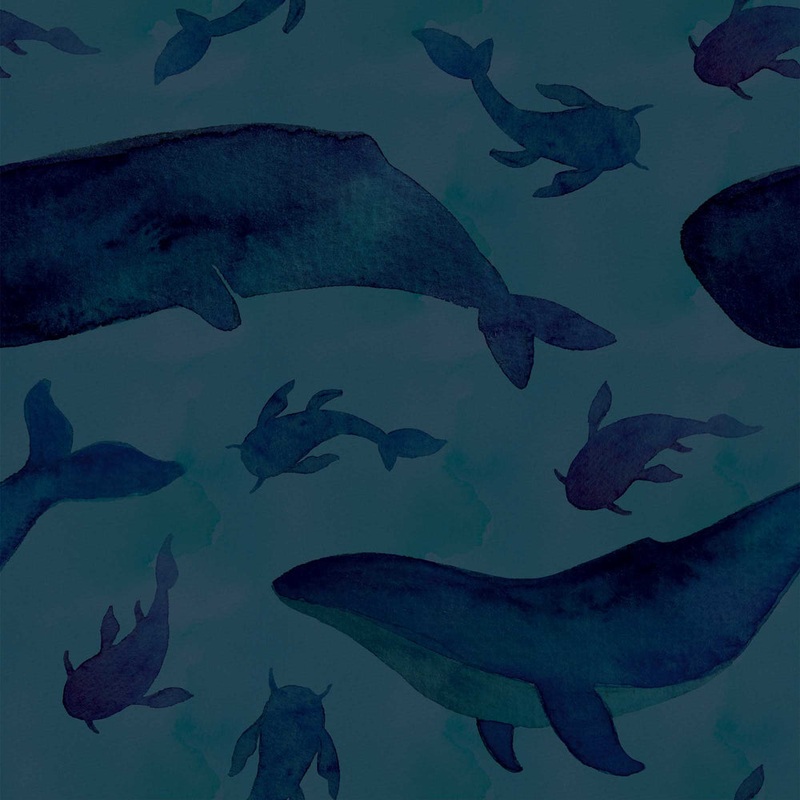 Whale Of A Time Wallpaper - Deep Sea Blue