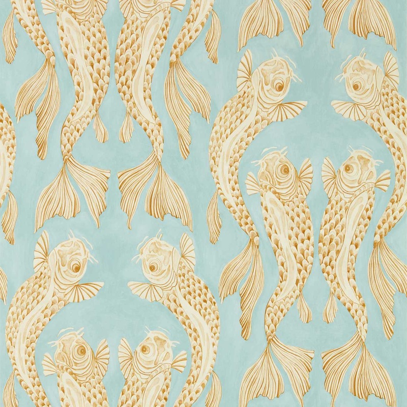 Voyaging Koi Wallpaper - Clear Sky/Persimmon - DWAW217115 - Sanderson