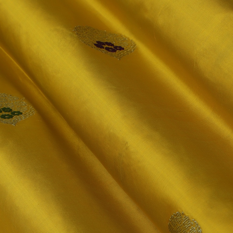 Yellow Color Kadwa Meena Brocade Fabric