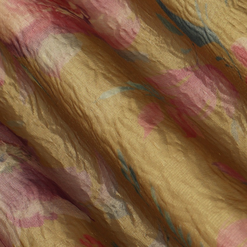 Yellow Color Crush Tissue Print Fabric