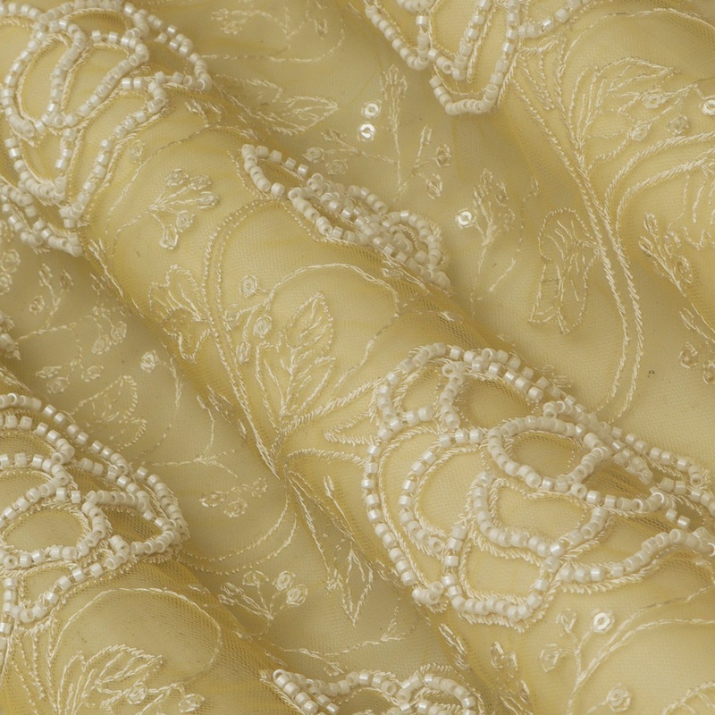 Yellow Color Net Sequince Embroidery Fabric