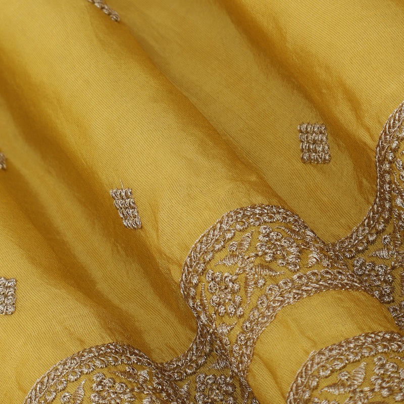 Yellow Color Tissue Embroidery Fabric