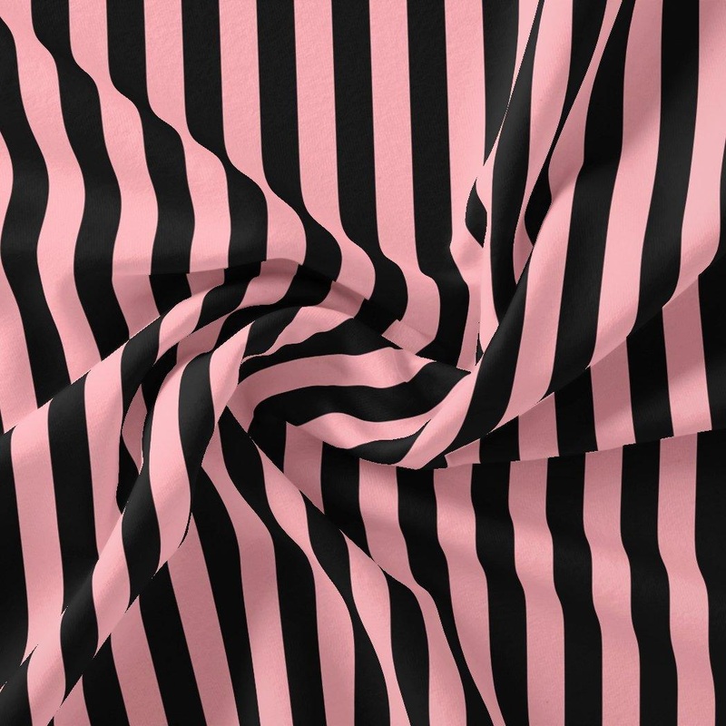 Bayadere Stripes Black With Pink Digital Printed Fabric