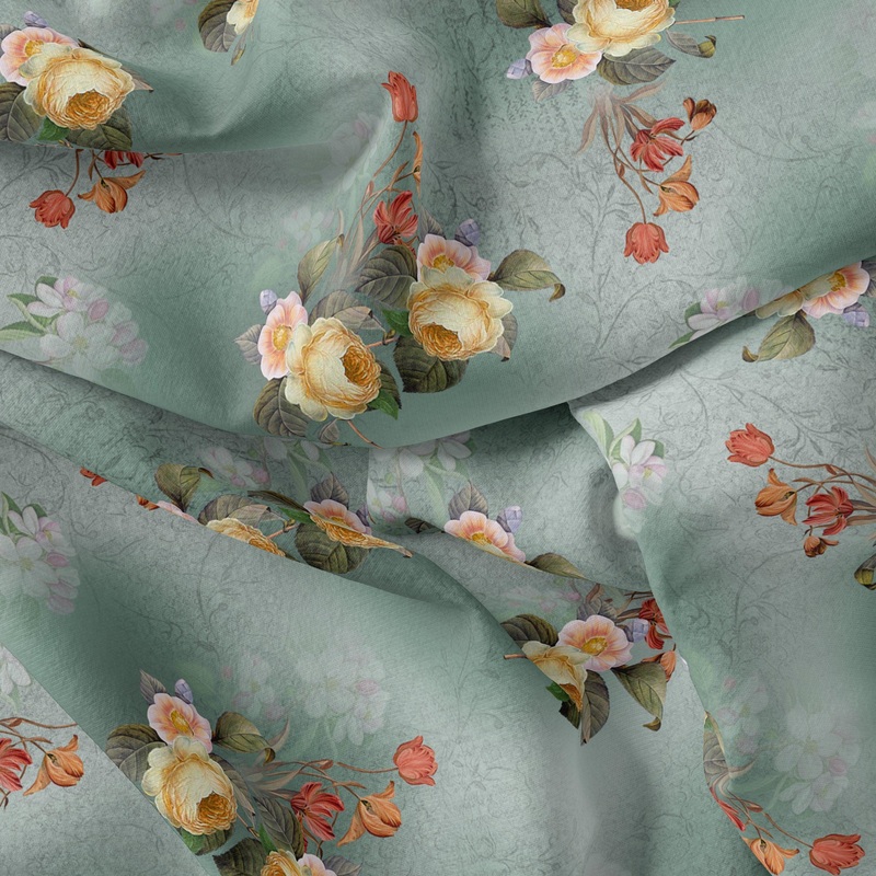 Yellow Flower Repeat Digital Printed Fabric