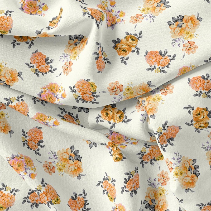 Yellow Lonicera Grey Leafs Digital Printed Fabric