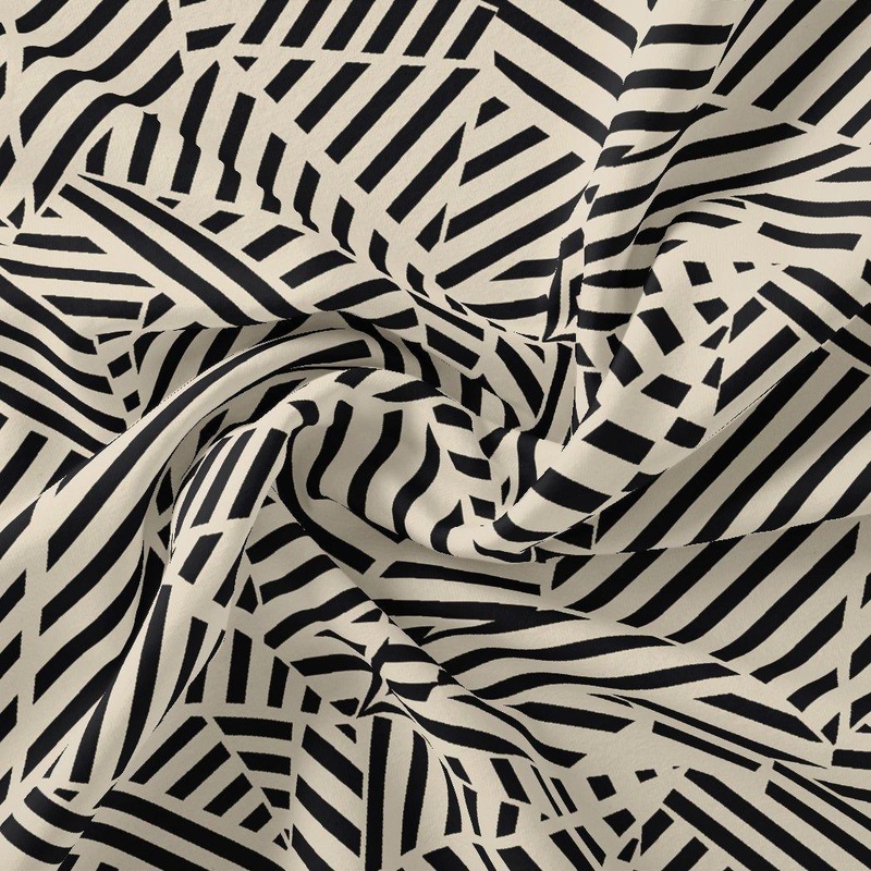 Attractive Black Strips With Bone Colour Digital Printed Fabric