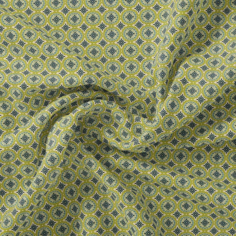 Attractive Tiny Green Link Flower Digital Printed Fabric