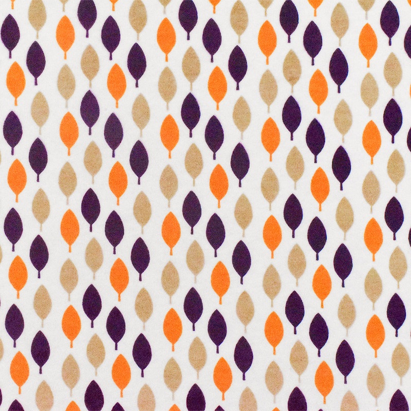 White-Purple-Multi Leaf Printed Stretch Spandex Cotton Jersey Knit Fabric