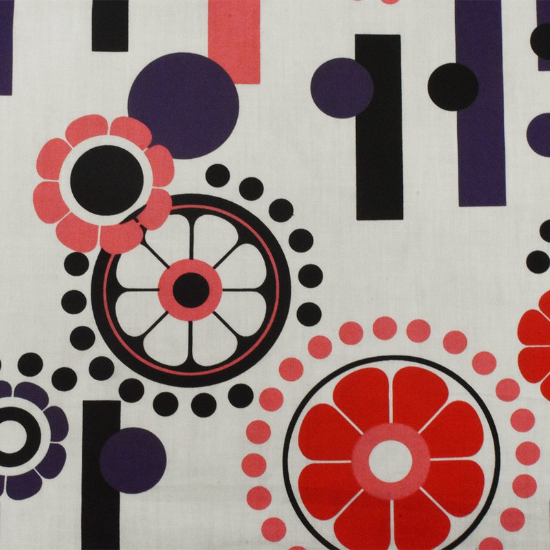 White-Purple-Multi Geometry Floral Printed Cotton Poplin Woven Fabric