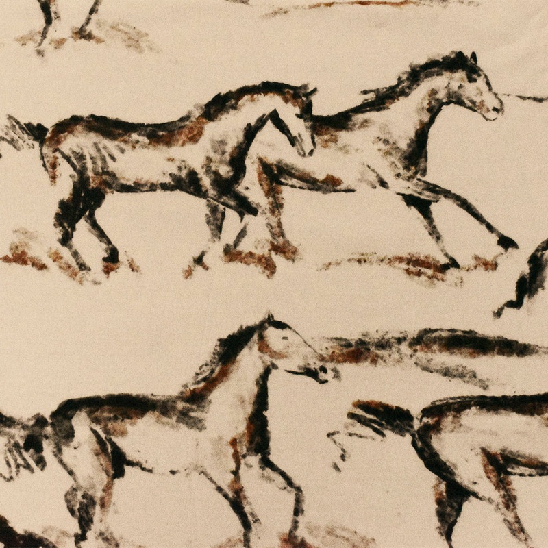 Beige-Brown-Black Famous Designer Viscose Horse Printed Crepe Faille Fabric