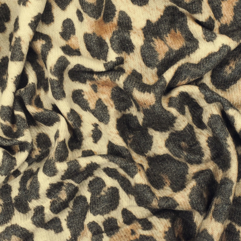 Beige-Multi Famous Designer Poly Rayon Leopard Sweater Knit Fabric