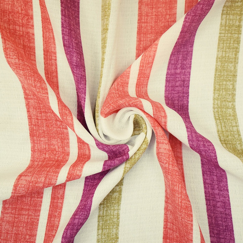 White-Coral Red-Multi Stripe Poly Shirting Woven Fabric