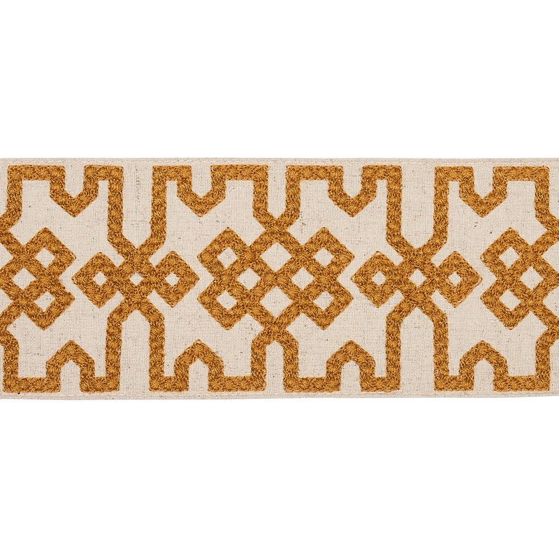 KNOTTED TRELLIS TAPE OCHER E ON UNBLEACHED