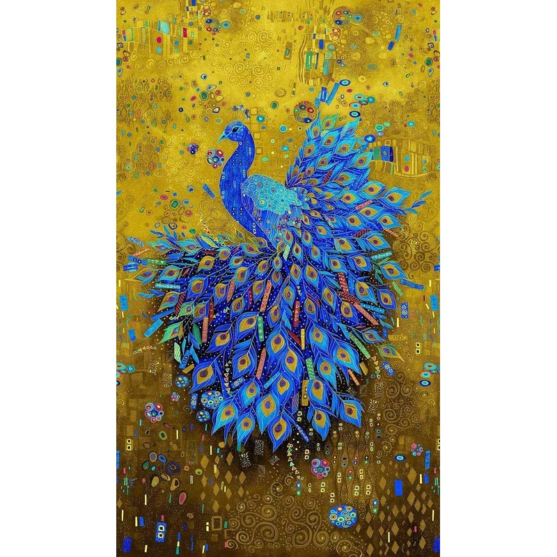 TT Gilded Plume Peacock Panel 24" - CM3430-MULTI - Cotton Metallic Fabric