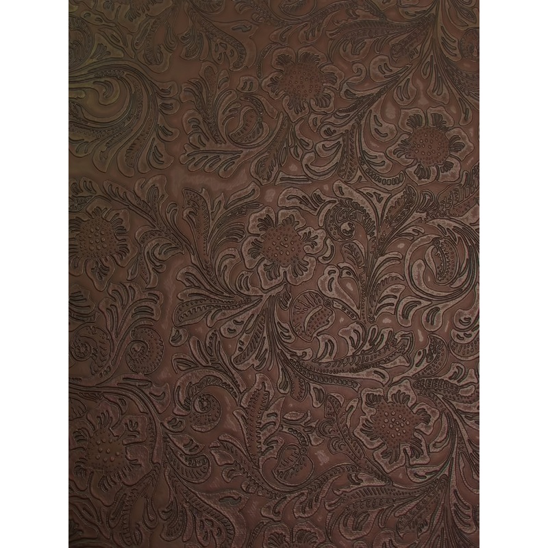 Brown Vintage Western Floral Pu Leather Fabric / Sold By The Yard