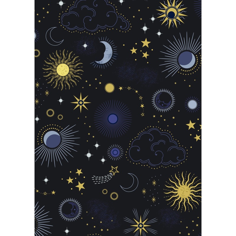 Celestial A754.3 Celestial skies on black with gold metallic