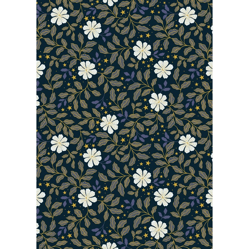 Celestial A756.3 Celestial flowers on dark with gold metallic