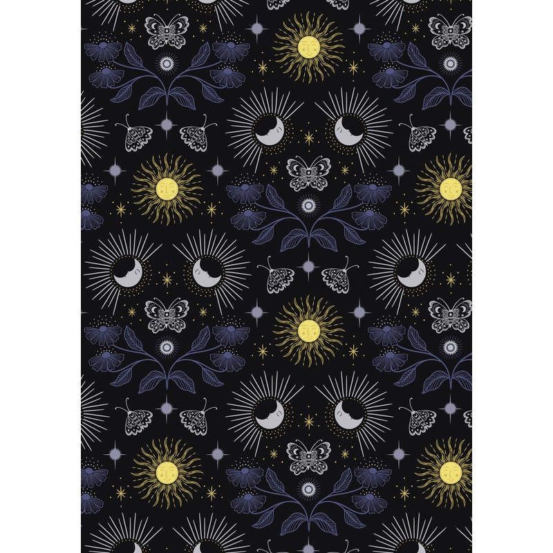 Celestial A757.3 Celestial garden on black with gold metallic